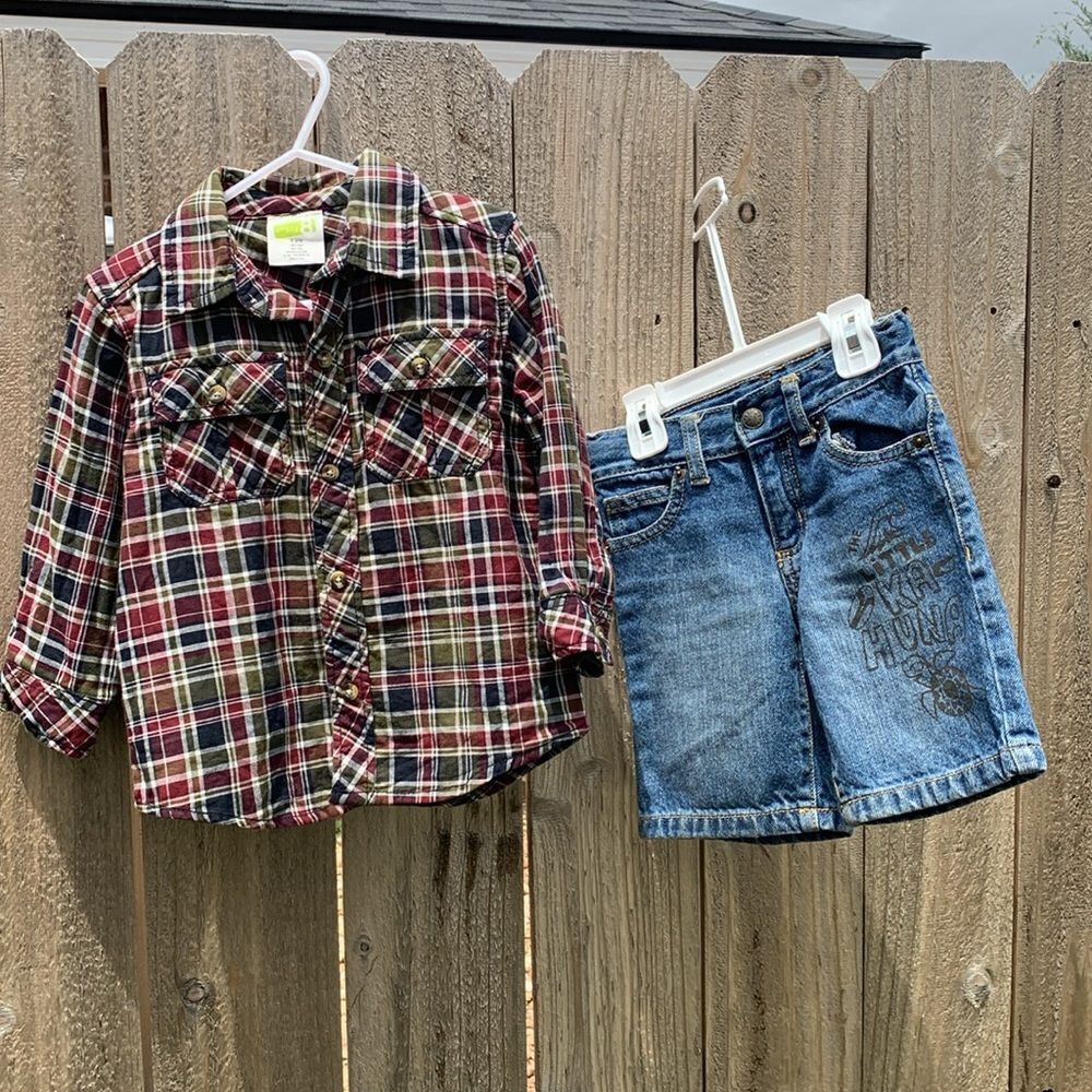 Take 50% OFF- Crazy 8 Blue Plaid and Blue Shorts Boys 2pcs, Size-2